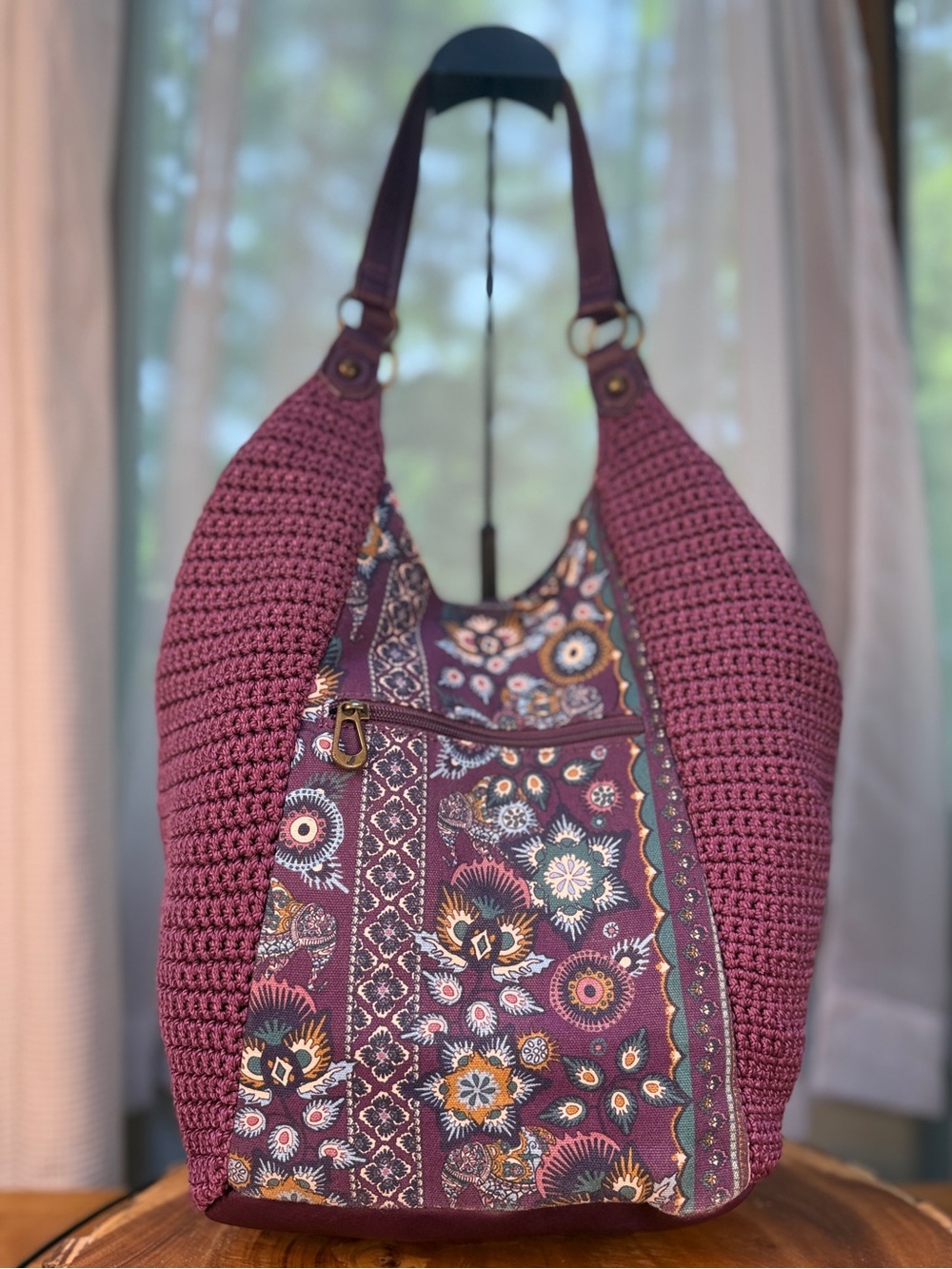 Sakroots Roma Large Crochet Violet Purple Floral Shopper Tote Bag EUC - Picture 6 of 12